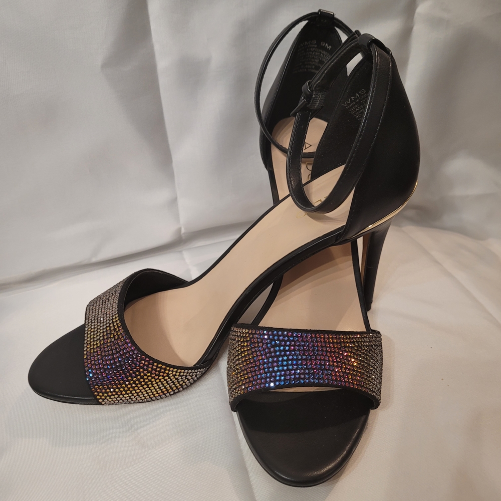 ALDO Women’s Xalanda Black Rhinestone Ankle Strap Heels Size 9M – 3.75” Heel